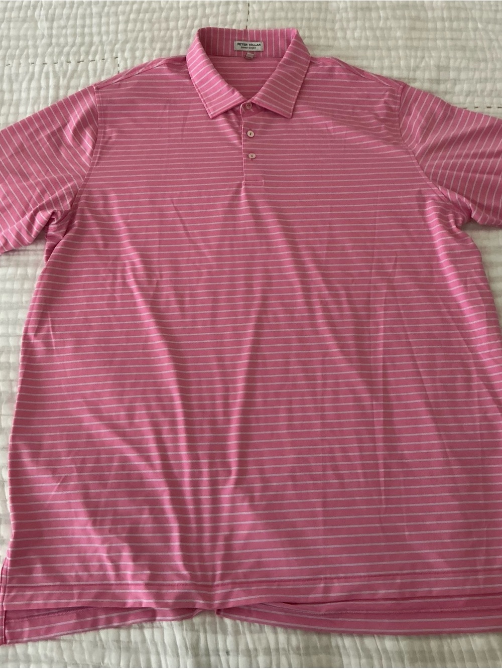 Peter Millar Pink and White Thin-Striped Men's Polo